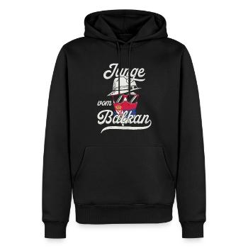 Garçon des Balkans, Yugo, Belgrade, Srbija, Serbie - Sweat à capuche Premium bio Homme - noir - Devant - Nico (187cm)