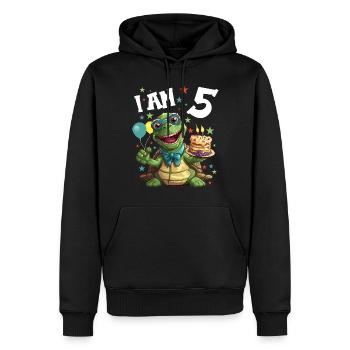 Je suis 5 Tortues Tortue 5e anniversaire - Sweat à capuche Premium bio Homme - noir - Devant - Nico (187cm)