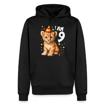J’ai 9 ans Lion Lion 9e anniversaire - Sweat à capuche Premium bio Homme - noir - Devant - Nico (187cm)
