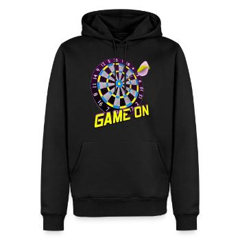 Jeu de fléchettes activé - Jaune - Sweat à capuche Premium bio Homme - noir - Devant - Nico (187cm)