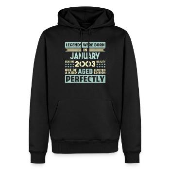 21e anniversaire janvier millésime 2003 idée cadeau - Sweat à capuche Premium bio Homme - noir - Devant - Nico (187cm)