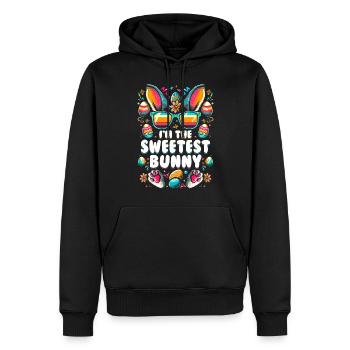 Je suis le lapin le plus doux - Sweat à capuche Premium bio Homme - noir - Devant - Nico (187cm)