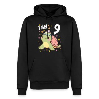 Je suis 9 Tortues Tortue 9e anniversaire - Sweat à capuche Premium bio Homme - noir - Devant - Nico (187cm)