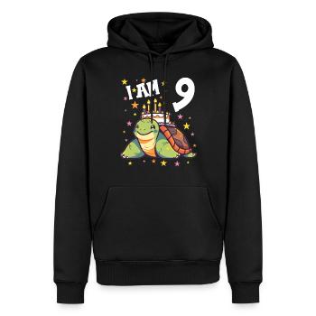 Je suis 9 Tortues Tortue 9e anniversaire - Sweat à capuche Premium bio Homme - noir - Devant - Nico (187cm)