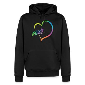 Doula Birth Worker Coeur - Sweat à capuche Premium bio Homme - noir - Devant - Nico (187cm)