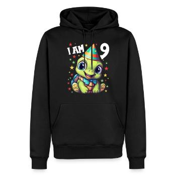 Je suis 9 Tortues Tortue 9e anniversaire - Sweat à capuche Premium bio Homme - noir - Devant - Nico (187cm)