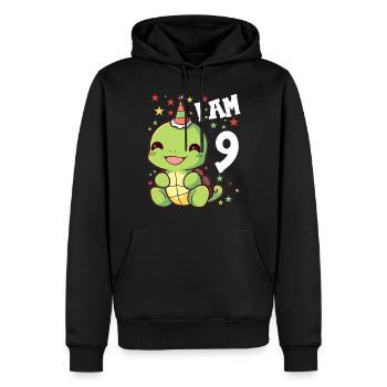 Je suis 9 Tortues Tortue 9e anniversaire - Sweat à capuche Premium bio Homme - noir - Devant - Nico (187cm)