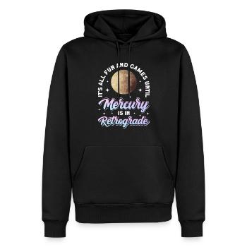 Planètes rétrogrades Mercure rétrograde - Sweat à capuche Premium bio Homme - noir - Devant - Nico (187cm)