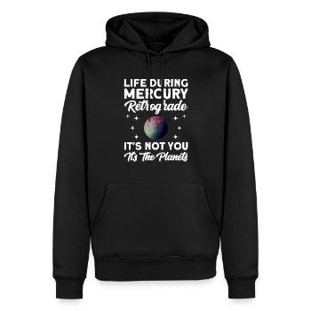 Planètes rétrogrades Mercure rétrograde - Sweat à capuche Premium bio Homme - noir - Devant - Nico (187cm)