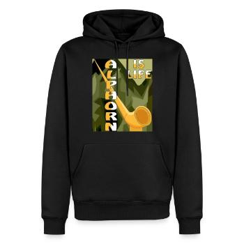 ALPHORN IS LIFE - Männer Premium Bio Hoodie - Schwarz - Vorne - Nico (187cm)
