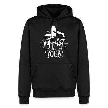 But first Yoga - Men’s Premium Organic Hoodie - black - Front - Nico (187cm)