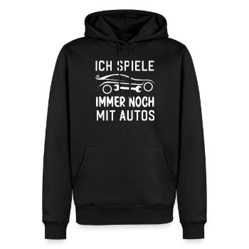 Ich spiele immer noch mit Autos KFZ Auto Sprüche - Männer Premium Bio Hoodie - Schwarz - Vorne - Nico (187cm)