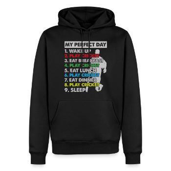Joueur de cricket Cricket Plan de la journée de cricket - Sweat à capuche Premium bio Homme - noir - Devant - Nico (187cm)