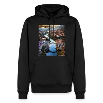 Mostar, Bosnia-Herzegovina, Europe - Men’s Premium Organic Hoodie - black - Front - Nico (187cm)