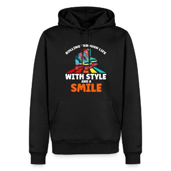 Roller Skates Funny 80s Roller Disco Skating - Men’s Premium Organic Hoodie - black - Front - Nico (187cm)