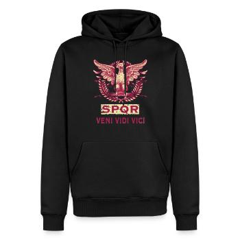 ROMA SPQR VENI VIDI VICI - Männer Premium Bio Hoodie - Schwarz - Vorne - Nico (187cm)