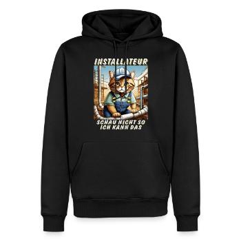 CAT INSTALLER - Men’s Premium Organic Hoodie - black - Front - Nico (187cm)