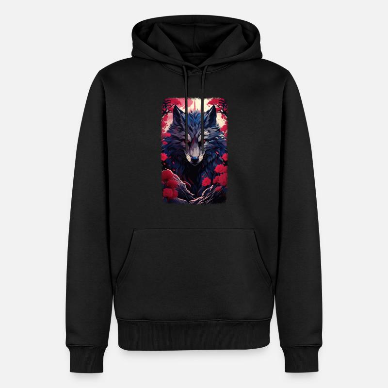 Loup Renard Esthétique Japonais Kitsune - Sweat à capuche Premium bio Homme - noir