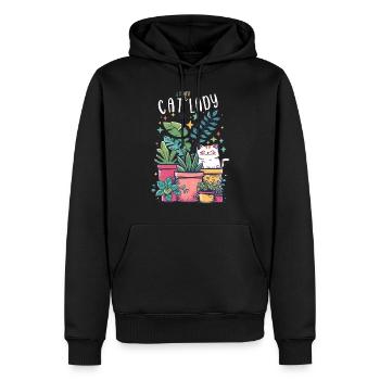 Chat Et Plante Dame Jardinier Botaniste - Sweat à capuche Premium bio Homme - noir - Devant - Nico (187cm)
