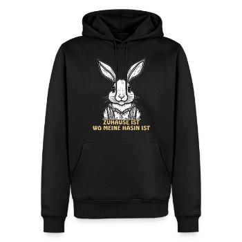 HASE ZUHAUSE HÄSIN - Männer Premium Bio Hoodie - Schwarz - Vorne - Nico (187cm)