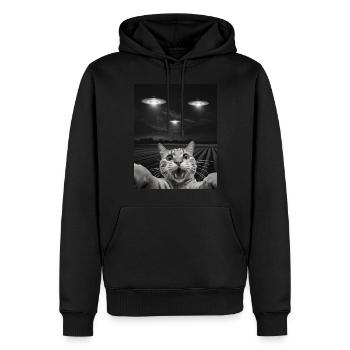 Lustiges Katzen Selfie Vor UFOs Katze UFO - Männer Premium Bio Hoodie - Schwarz - Vorne - Nico (187cm)
