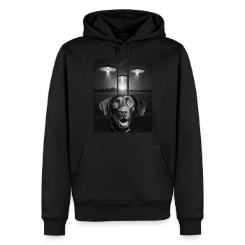 Drôle de chien Selfie devant les OVNI Chien OVNI - Sweat à capuche Premium bio Homme - noir - Devant - Nico (187cm)