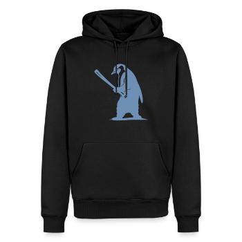Silhouette de joueur de baseball pingouin - Sweat à capuche Premium bio Homme - noir - Devant - Nico (187cm)