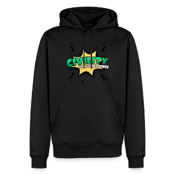 Politeness is my superpower trait - Men’s Premium Organic Hoodie - black - Front - Nico (187cm)