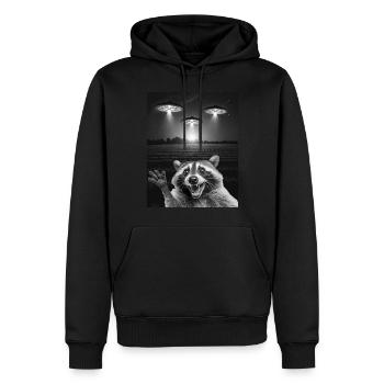 Funny raccoon selfie in front of UFOs Raccoon UFO - Men’s Premium Organic Hoodie - black - Front - Nico (187cm)