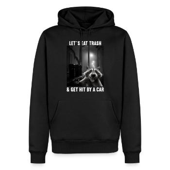 Lets eat Trash and get hit by a Car Waschbär - Männer Premium Bio Hoodie - Schwarz - Vorne - Nico (187cm)