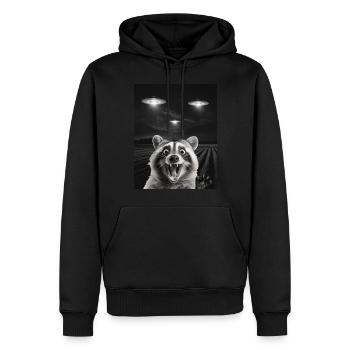 Funny raccoon selfie in front of UFOs Raccoon UFO - Men’s Premium Organic Hoodie - black - Front - Nico (187cm)