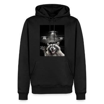Funny raccoon selfie in front of UFOs Raccoon UFO - Men’s Premium Organic Hoodie - black - Front - Nico (187cm)
