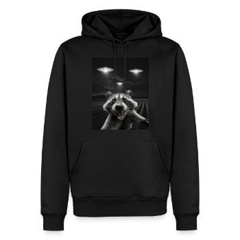 Funny raccoon selfie in front of UFOs Raccoon UFO - Men’s Premium Organic Hoodie - black - Front - Nico (187cm)