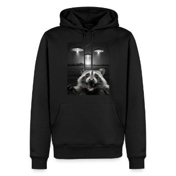 Funny raccoon selfie in front of UFOs Raccoon UFO - Men’s Premium Organic Hoodie - black - Front - Nico (187cm)