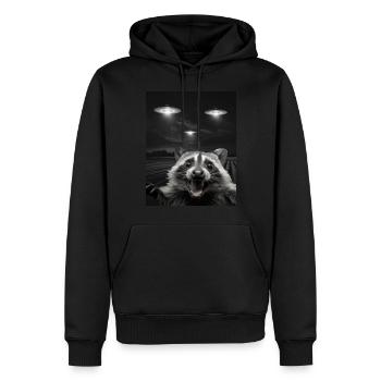 Funny raccoon selfie in front of UFOs Raccoon UFO - Men’s Premium Organic Hoodie - black - Front - Nico (187cm)