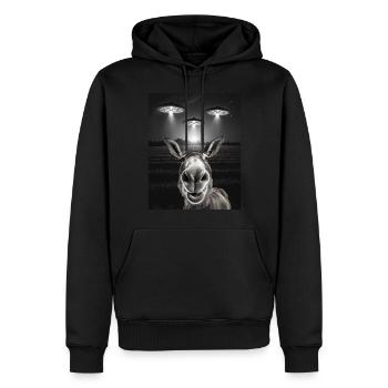 Selfie de cul drôle devant des OVNIS Culs OVNI - Sweat à capuche Premium bio Homme - noir - Devant - Nico (187cm)