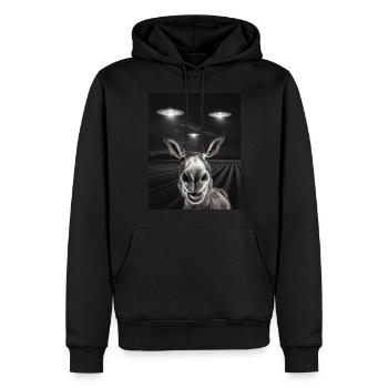 Selfie de cul drôle devant des OVNIS Culs OVNI - Sweat à capuche Premium bio Homme - noir - Devant - Nico (187cm)