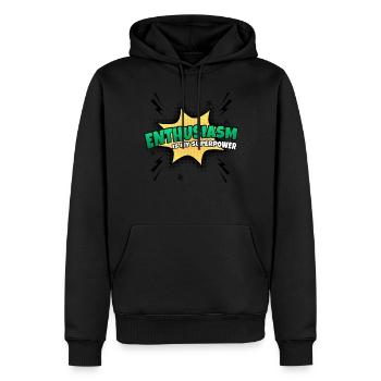 L’enthousiasme est mon trait de caractère de superpouvoir - Sweat à capuche Premium bio Homme - noir - Devant - Nico (187cm)