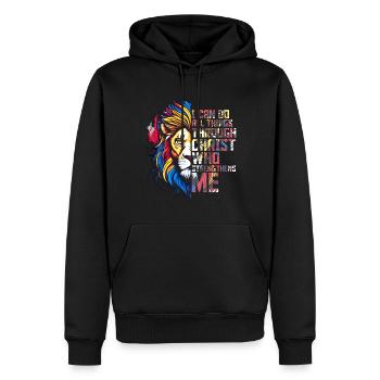 Je peux tout faire par la foi du Christ Lion - Sweat à capuche Premium bio Homme - noir - Devant - Nico (187cm)