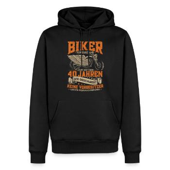 Biker 40. Geburtstag, 40 Jahre Motorradfahrer - Männer Premium Bio Hoodie - Schwarz - Vorne - Nico (187cm)