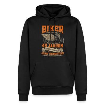 Biker 45. Geburtstag, 45 Jahre Motorradfahrer - Männer Premium Bio Hoodie - Schwarz - Vorne - Nico (187cm)