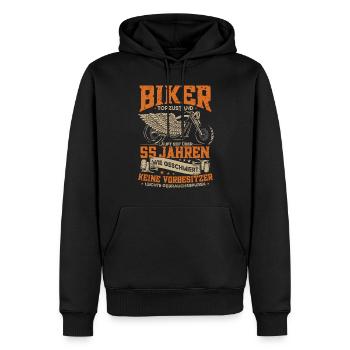 Biker 55. Geburtstag, 55 Jahre Motorradfahrer - Männer Premium Bio Hoodie - Schwarz - Vorne - Nico (187cm)