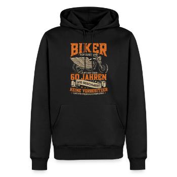 Biker 60. Geburtstag, 60 Jahre Motorradfahrer - Männer Premium Bio Hoodie - Schwarz - Vorne - Nico (187cm)