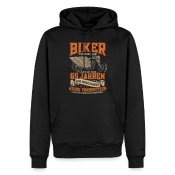 Biker 65. Geburtstag, 65 Jahre Motorradfahrer - Männer Premium Bio Hoodie - Schwarz - Vorne - Nico (187cm)