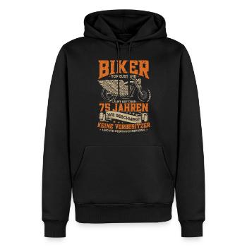Biker 75. Geburtstag, 75 Jahre Motorradfahrer - Männer Premium Bio Hoodie - Schwarz - Vorne - Nico (187cm)