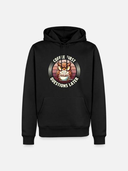Mürrische Eule Mit Kaffee-morgenstimmung - Männer Premium Bio Hoodie - Schwarz