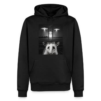 Selfie drôle d’opossum devant des ovnis Opossum OVNI - Sweat à capuche Premium bio Homme - noir - Devant - Nico (187cm)