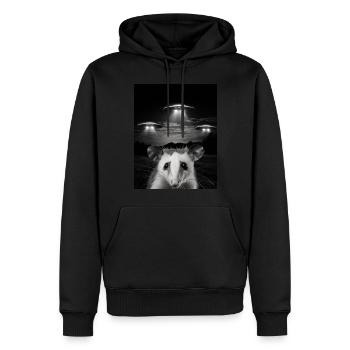 Selfie drôle d’opossum devant des ovnis Opossum OVNI - Sweat à capuche Premium bio Homme - noir - Devant - Nico (187cm)