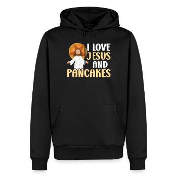 Les enfants amoureux des crêpes J’aime Jésus - Sweat à capuche Premium bio Homme - noir - Devant - Nico (187cm)