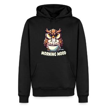 Mürrische Eule Mit Kaffee-morgenstimmung - Männer Premium Bio Hoodie - Schwarz - Vorne - Nico (187cm)